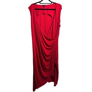 Torrid Red Sleeveless Faux Wrap Dress Plus 3X‎ Rouched Draped V Neck Party